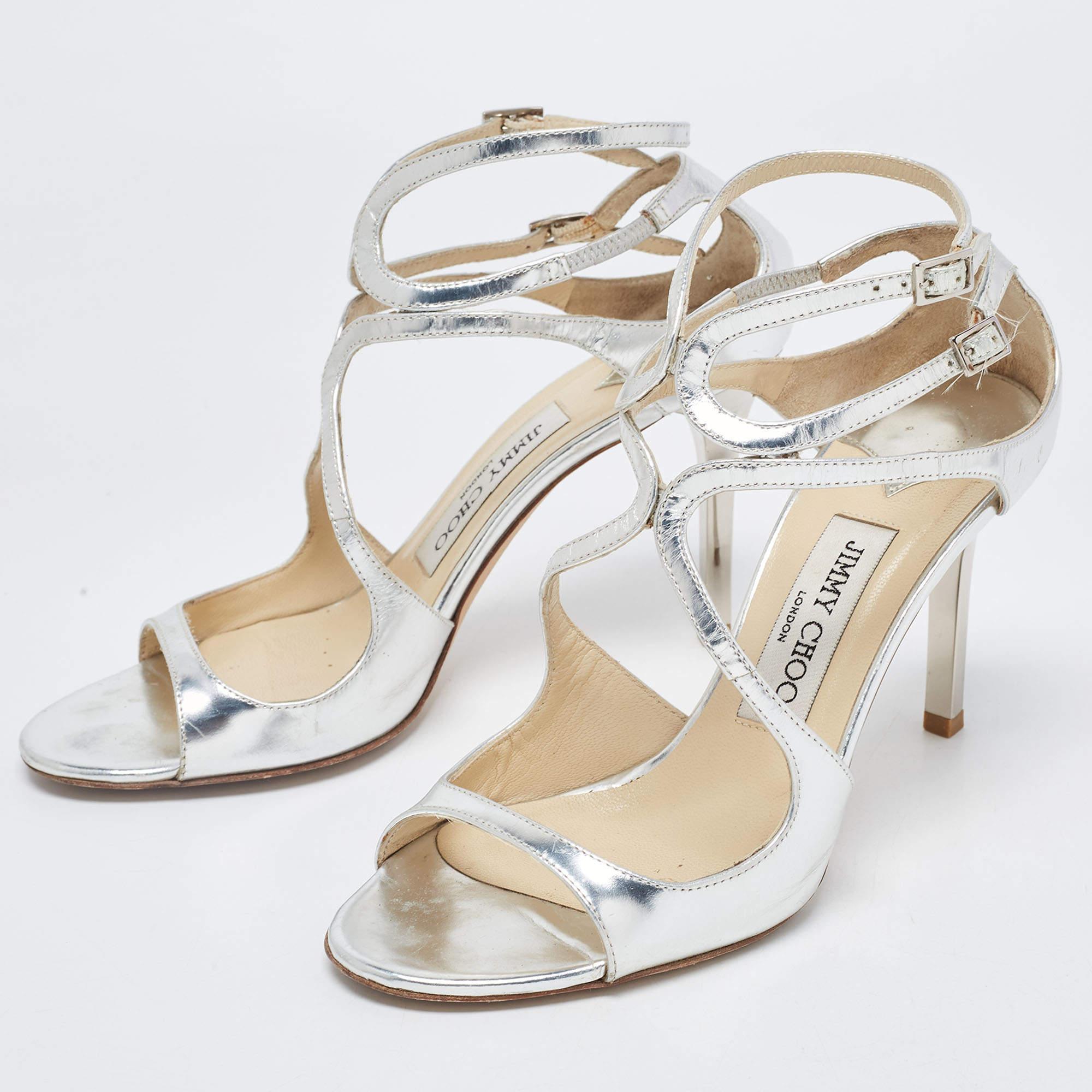 Jimmy Choo Silver Leather Ivette Strappy Sandals Size 36.5 In Fair Condition In Dubai, Al Qouz 2