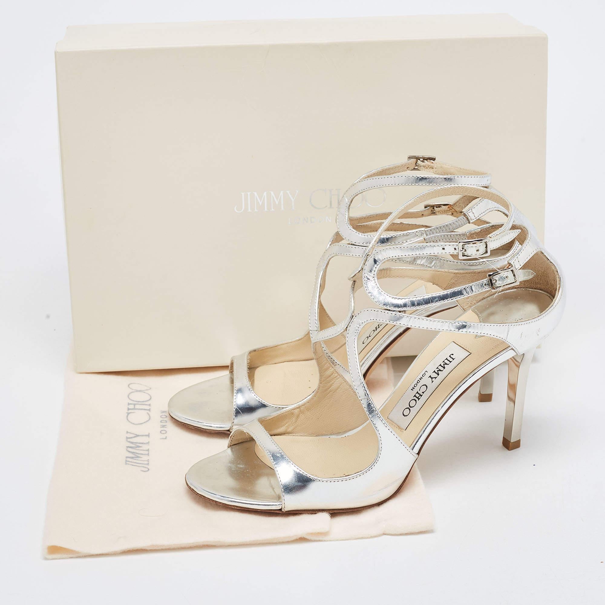 Jimmy Choo Silver Leather Ivette Strappy Sandals Size 36.5 3