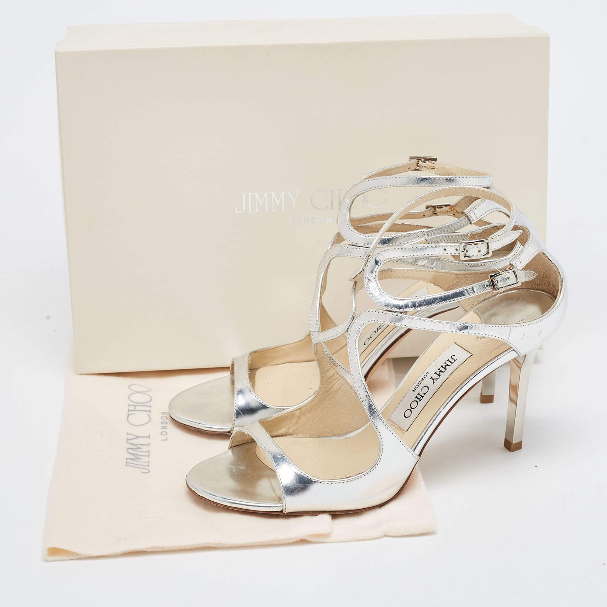 Jimmy Choo Sandalias de tiras Ivette de piel plateada talla 36.5 4
