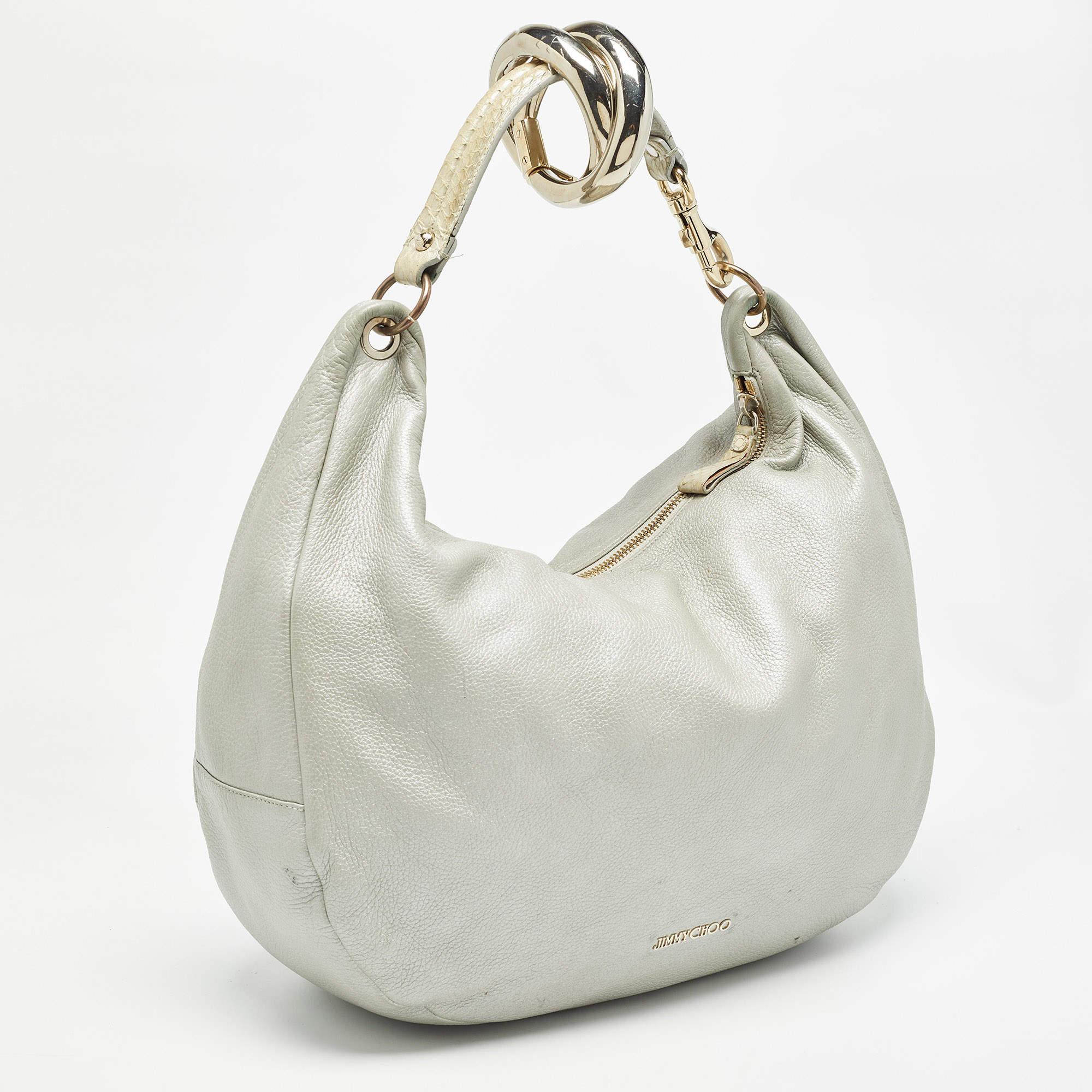 Jimmy Choo Silver Leather Large Solar Hobo In Fair Condition In Dubai, Al Qouz 2