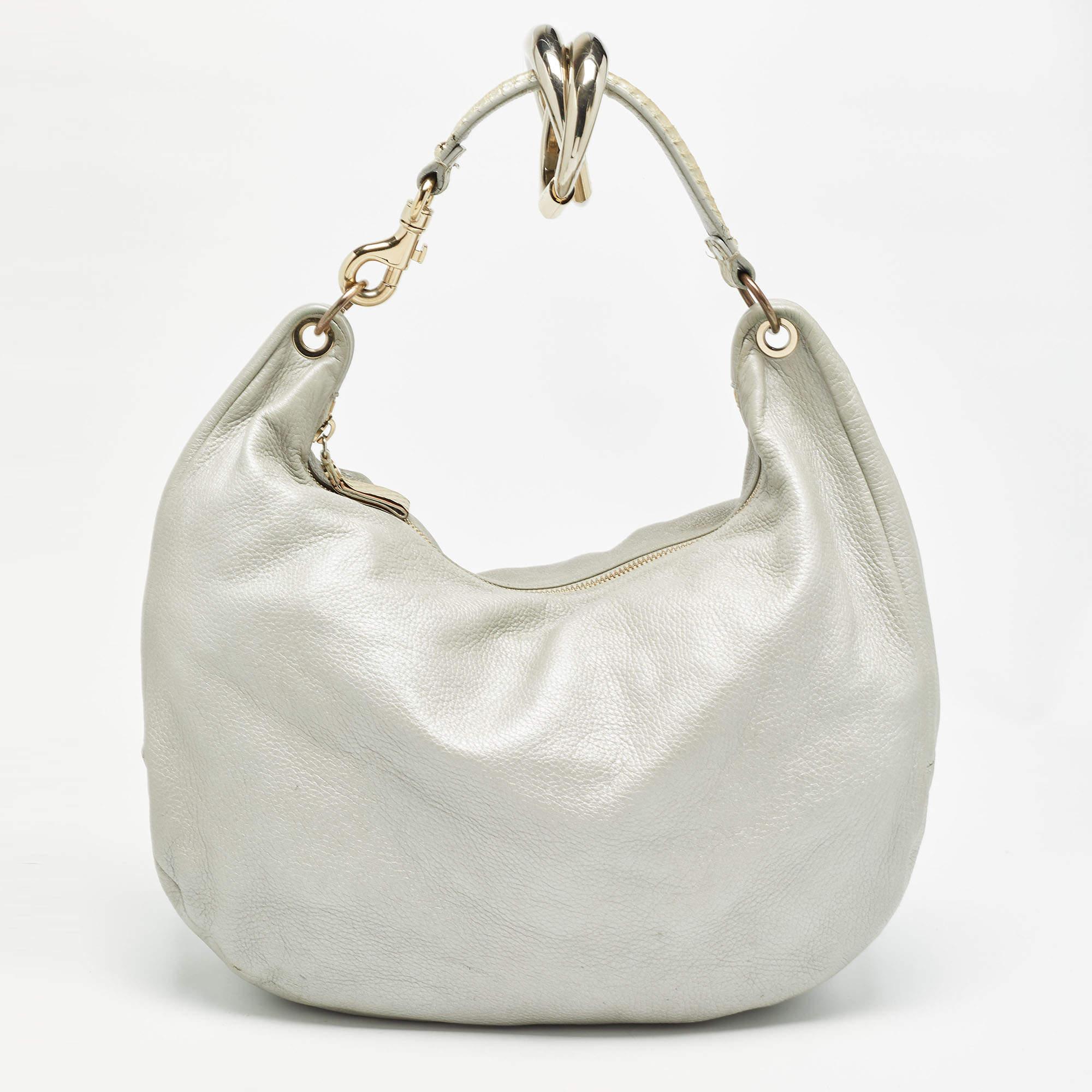 Women's Jimmy Choo Silver Leather Large Solar Hobo