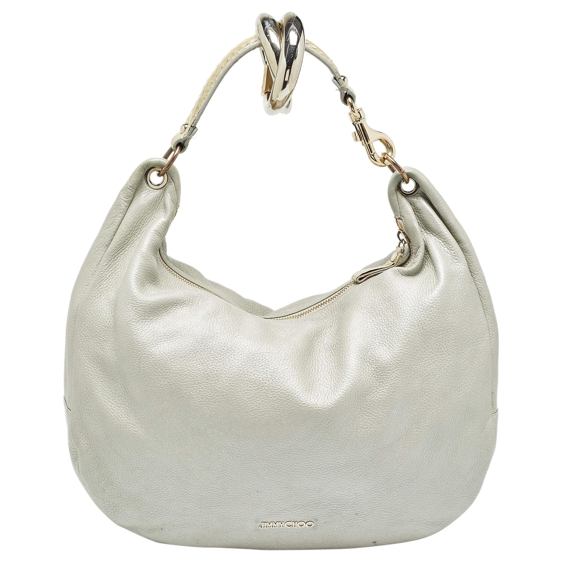 Jimmy Choo Großer Solar Hobo aus silbernem Leder
