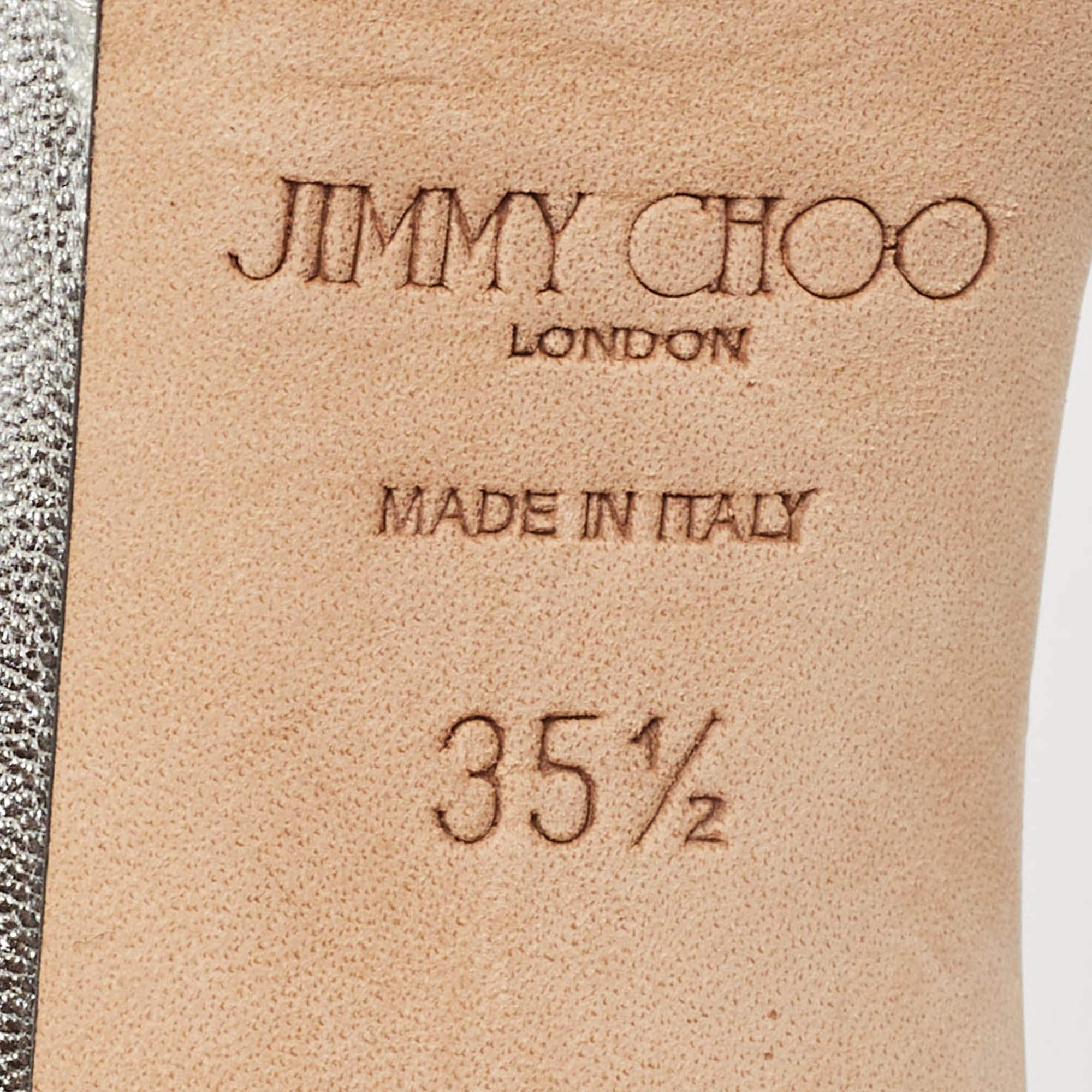 Jimmy Choo Sandali con cinturino alla caviglia Lilah in pelle argentata misura 35,5 in vendita 3