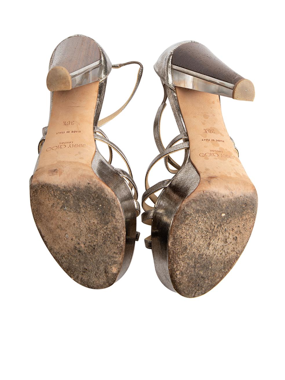 Women's Jimmy Choo Silver Leather Metallic Strap Sandals Size IT 38.5 For Sale