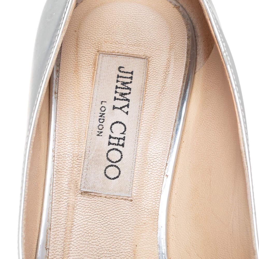 Jimmy Choo Silver Leather Platform Peep Toe Pumps Size 38 2
