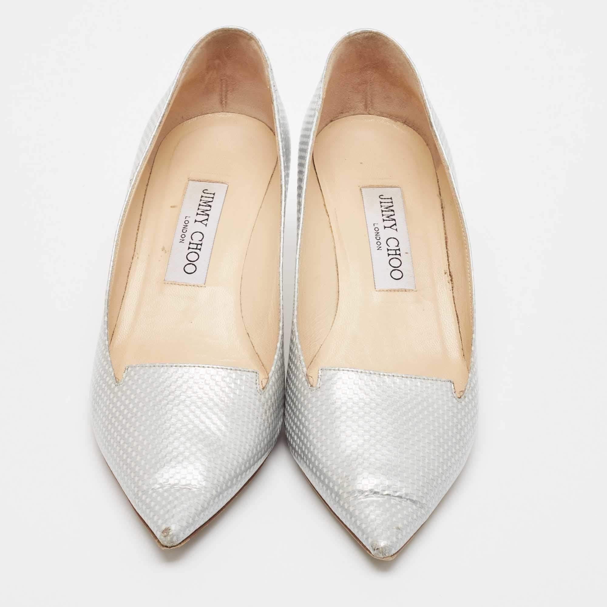 Beige Jimmy Choo Silver Pumps in pelle 38 in vendita