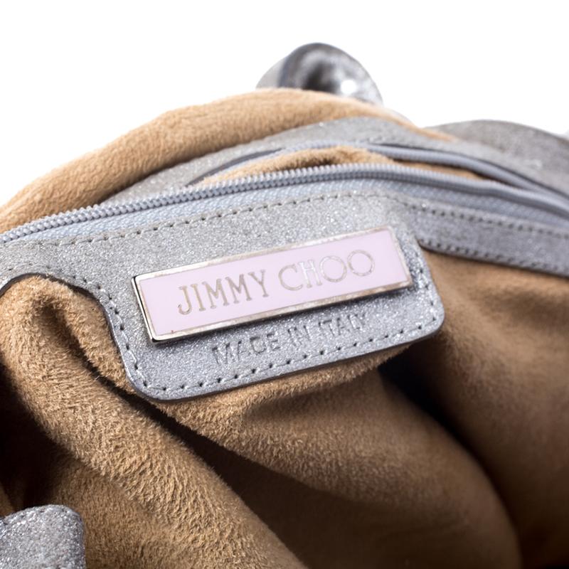 Jimmy Choo Silver Leather Star Studded Sky Bangle Hobo 3