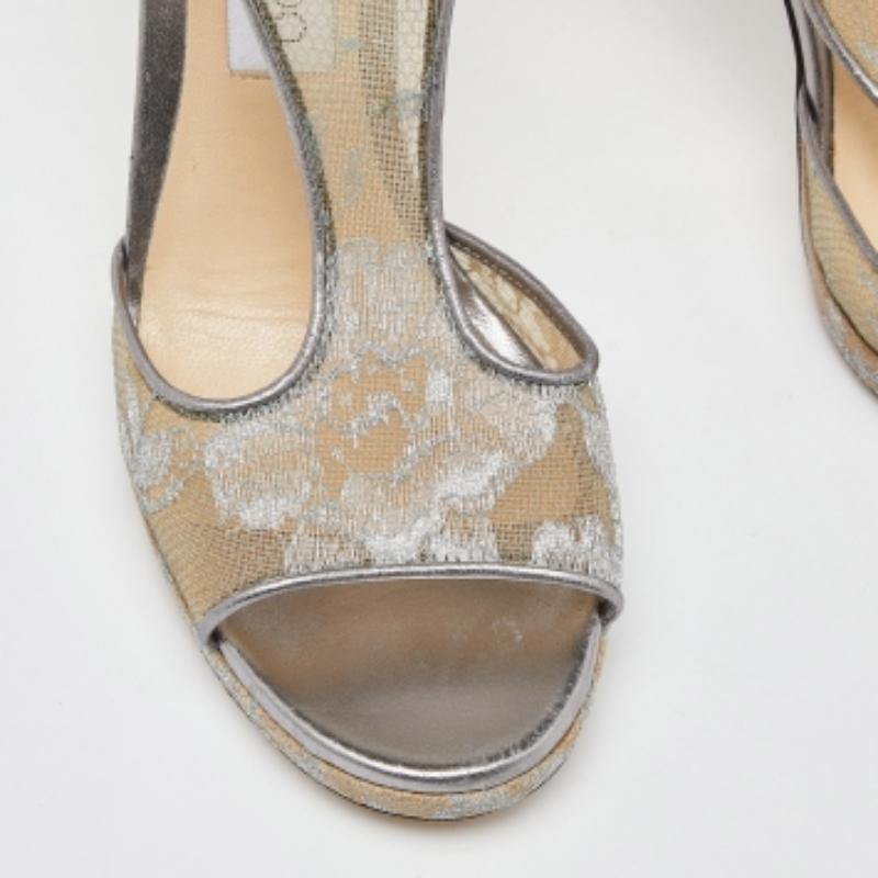 Women's Jimmy Choo Silver Mesh and Leather Ankle Strap Sandals Size 38 For Sale