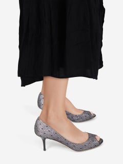 Jimmy Choo Silver Peep Toe Glitter Heels Size IT 34