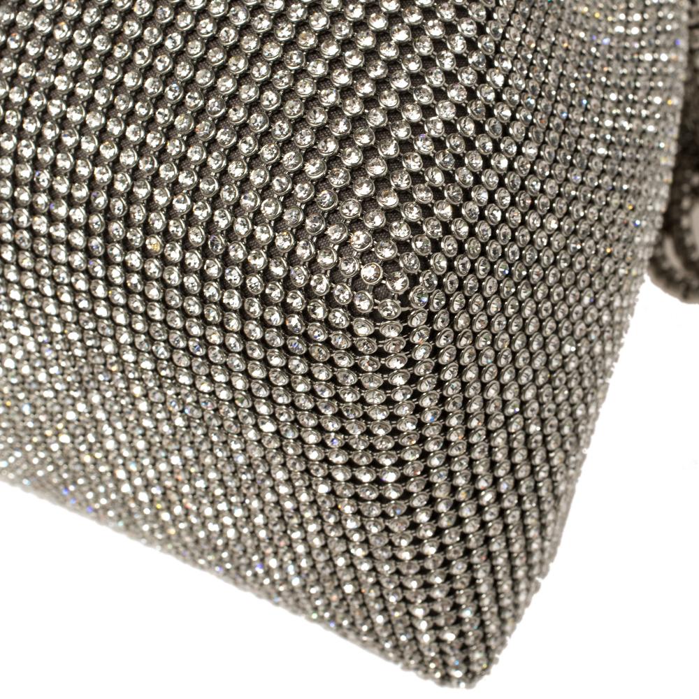 Jimmy Choo Silver Satin Crystal Mesh Bon Bon Bucket Bag 3