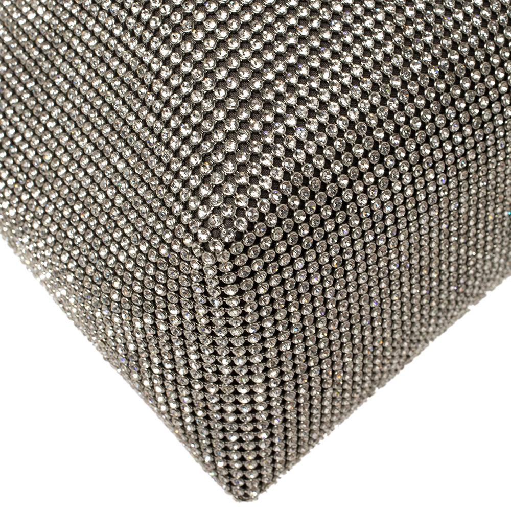 Women's Jimmy Choo Silver Satin Crystal Mesh Bon Bon Bucket Bag