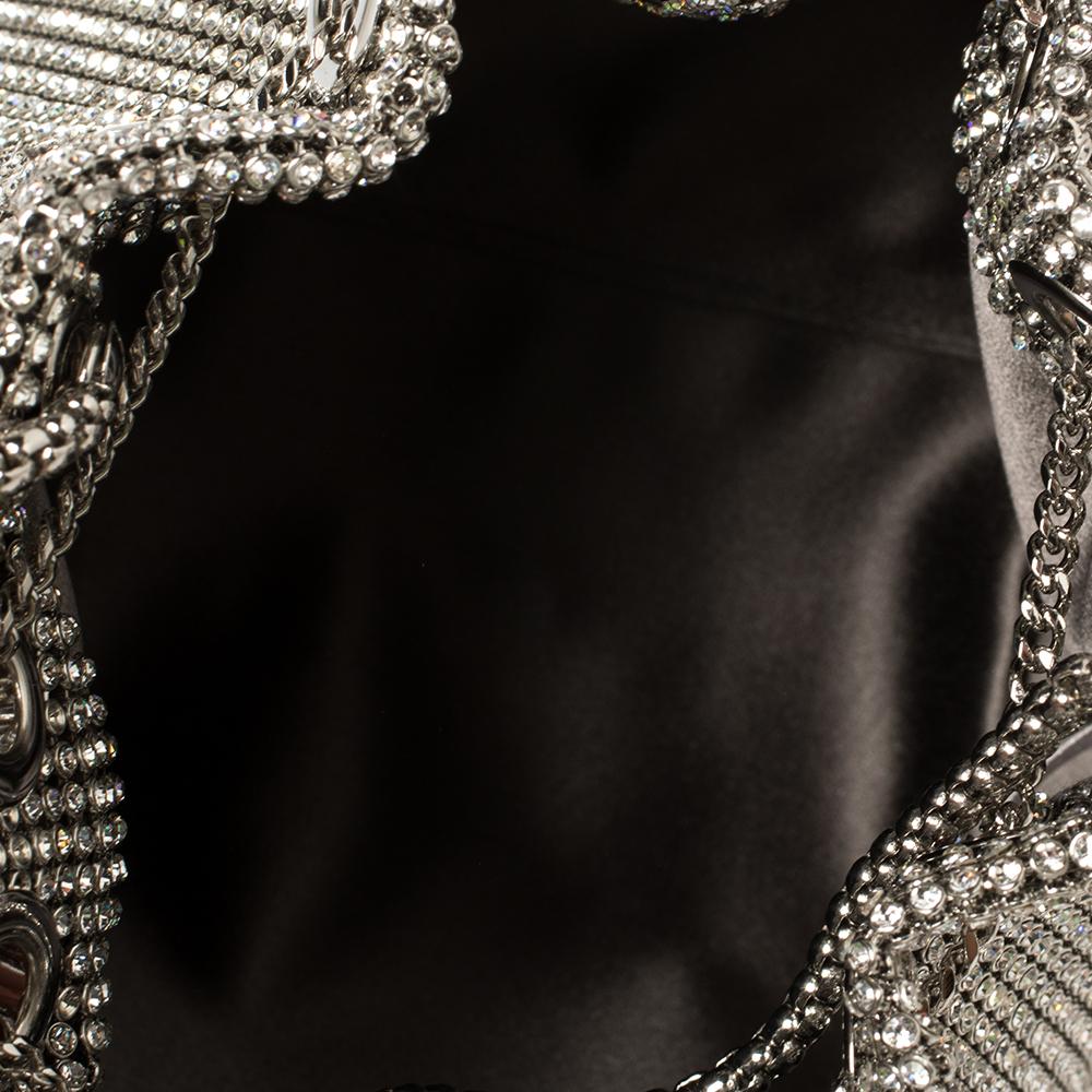 Jimmy Choo Silver Satin Crystal Mesh Bon Bon Bucket Bag 2
