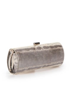 Jimmy Choo Silver Snake Embossed Barrel Clutch