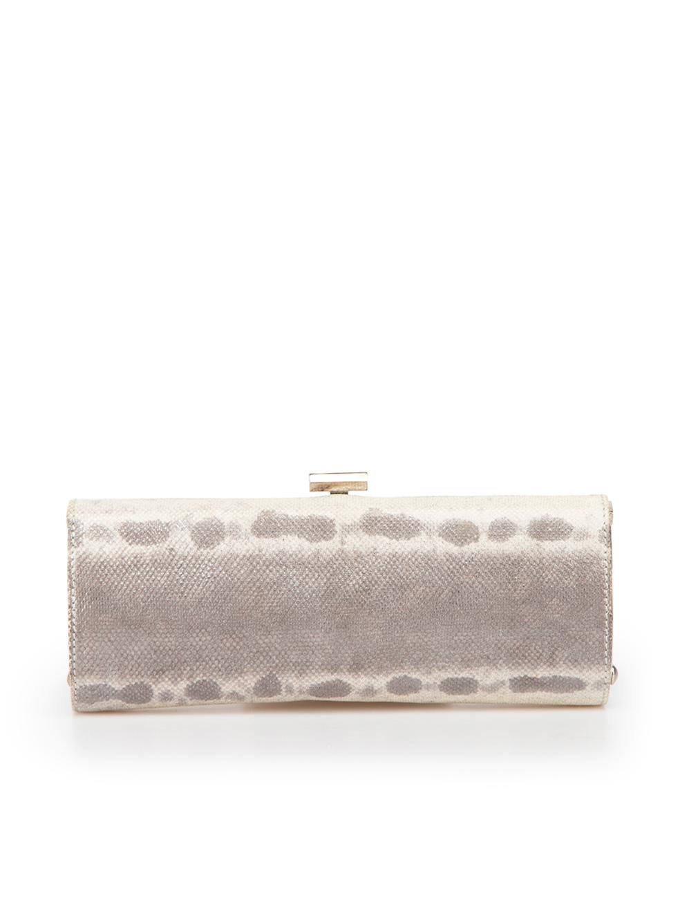 Jimmy Choo Silver Snake Embossed Barrel Clutch In Excellent Condition For Sale In London, GB