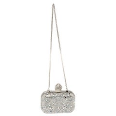 Jimmy Choo Silver Suede Crystal Embellished Dome Clasp Mini Cloud Clutch