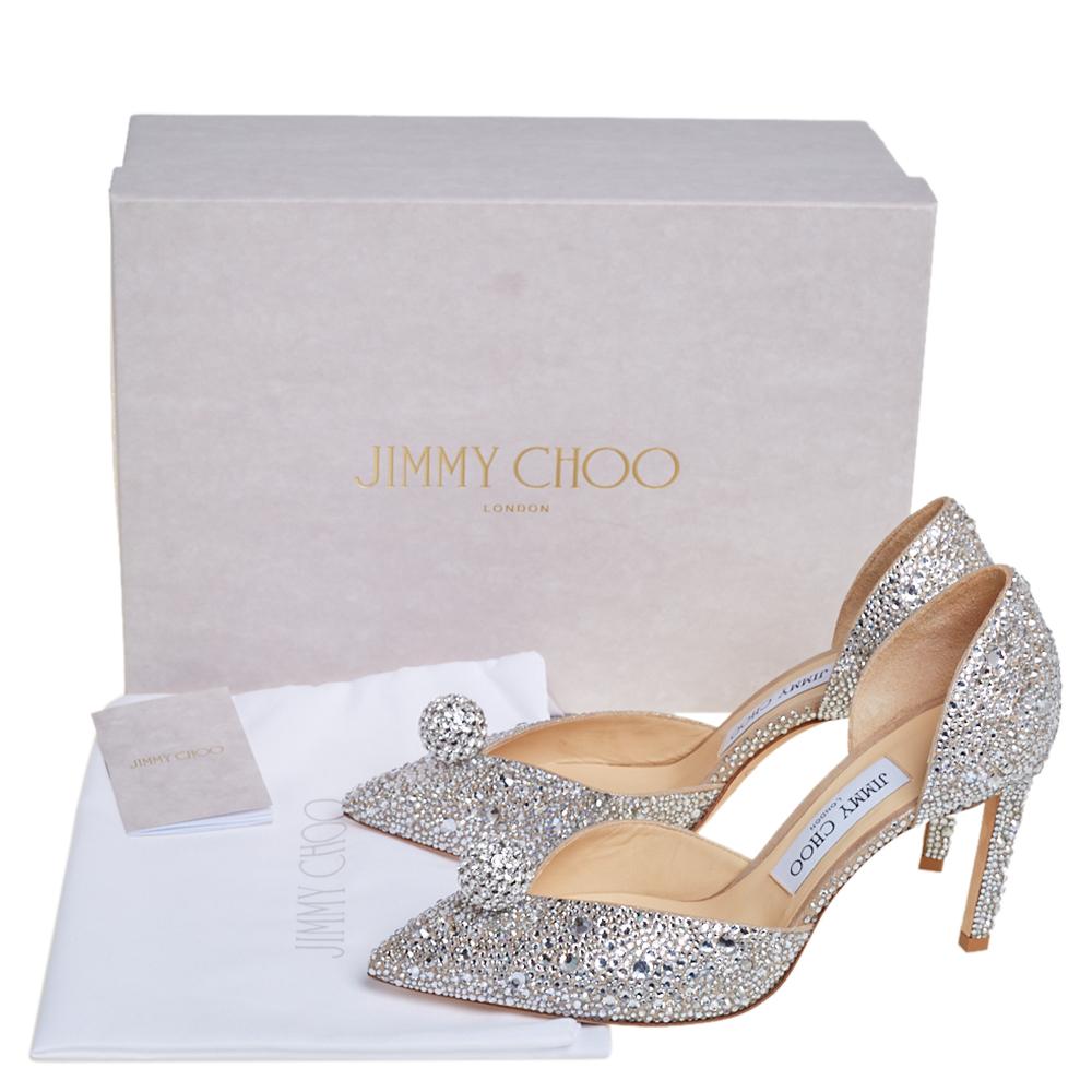 Jimmy Choo Silver Suede Crystal Embellishment D'Orsay Pumps Size 37.5 2