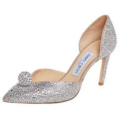 Jimmy Choo Silver Suede Crystal Embellishment D'Orsay Pumps Size 37.5