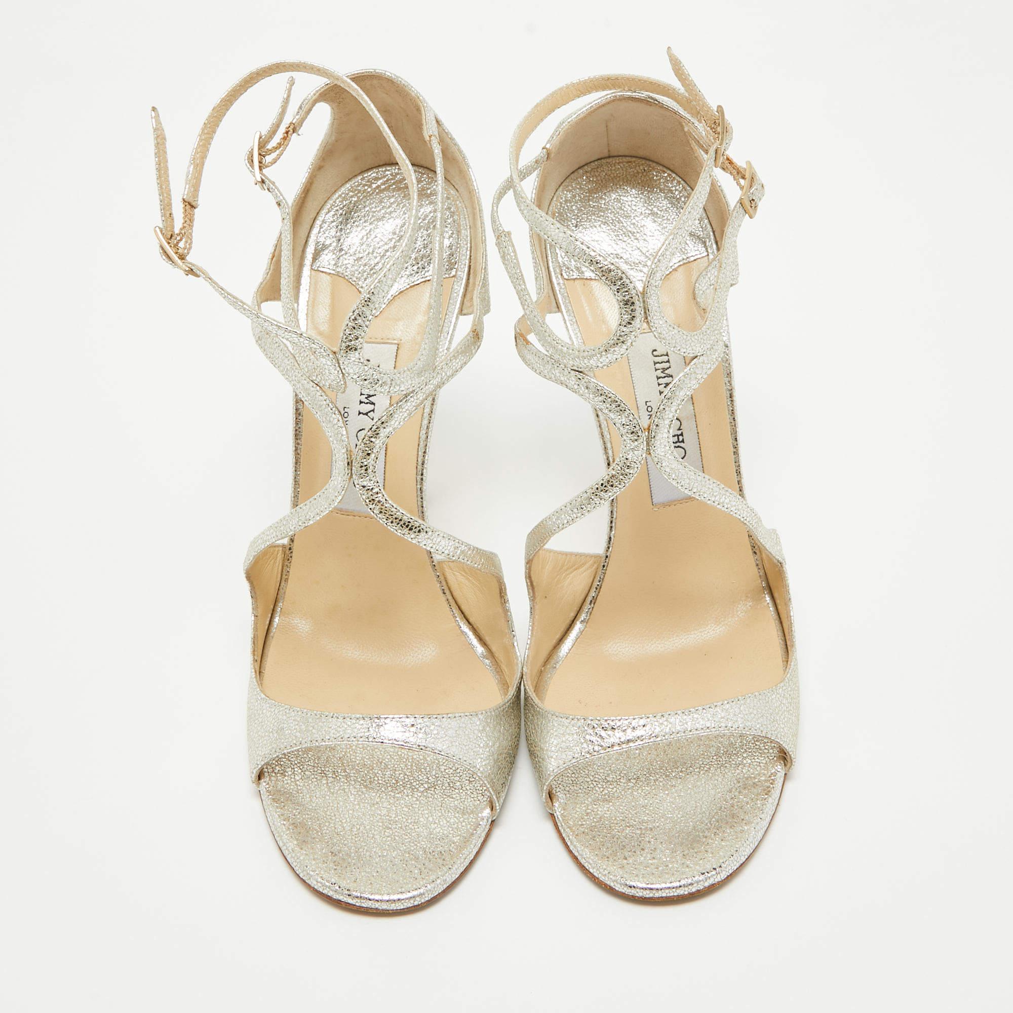 Jimmy Choo Silver Textured Leather Lance Sandals Size 40 For Sale 4
