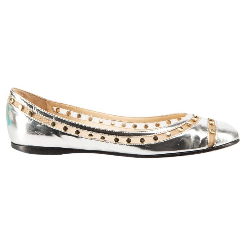 Jimmy Choo Silver Wes Studded Ballet Flats Size IT 37 For Sale