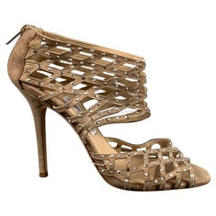 JIMMY CHOO - Sandales à chevilles en daim or beige avec strass, taille 10