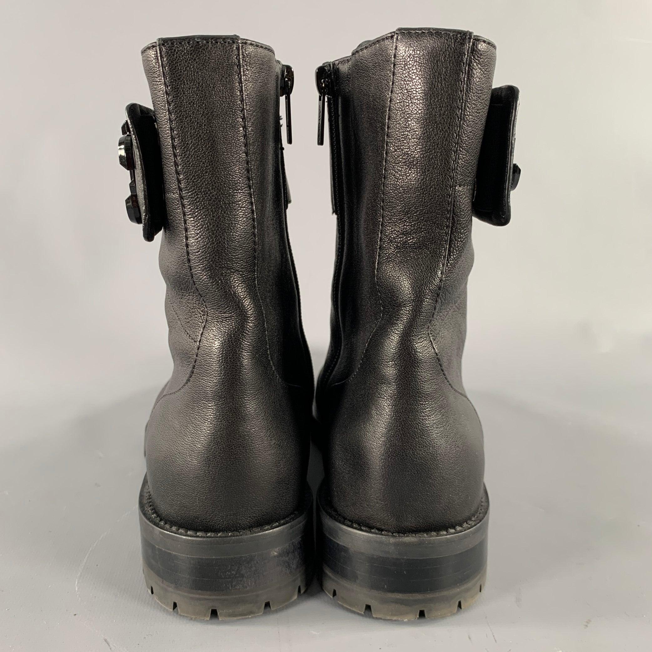 JIMMY CHOO Size 10 Black Leather Zip Lace-Up Boots In Good Condition For Sale In San Francisco, CA