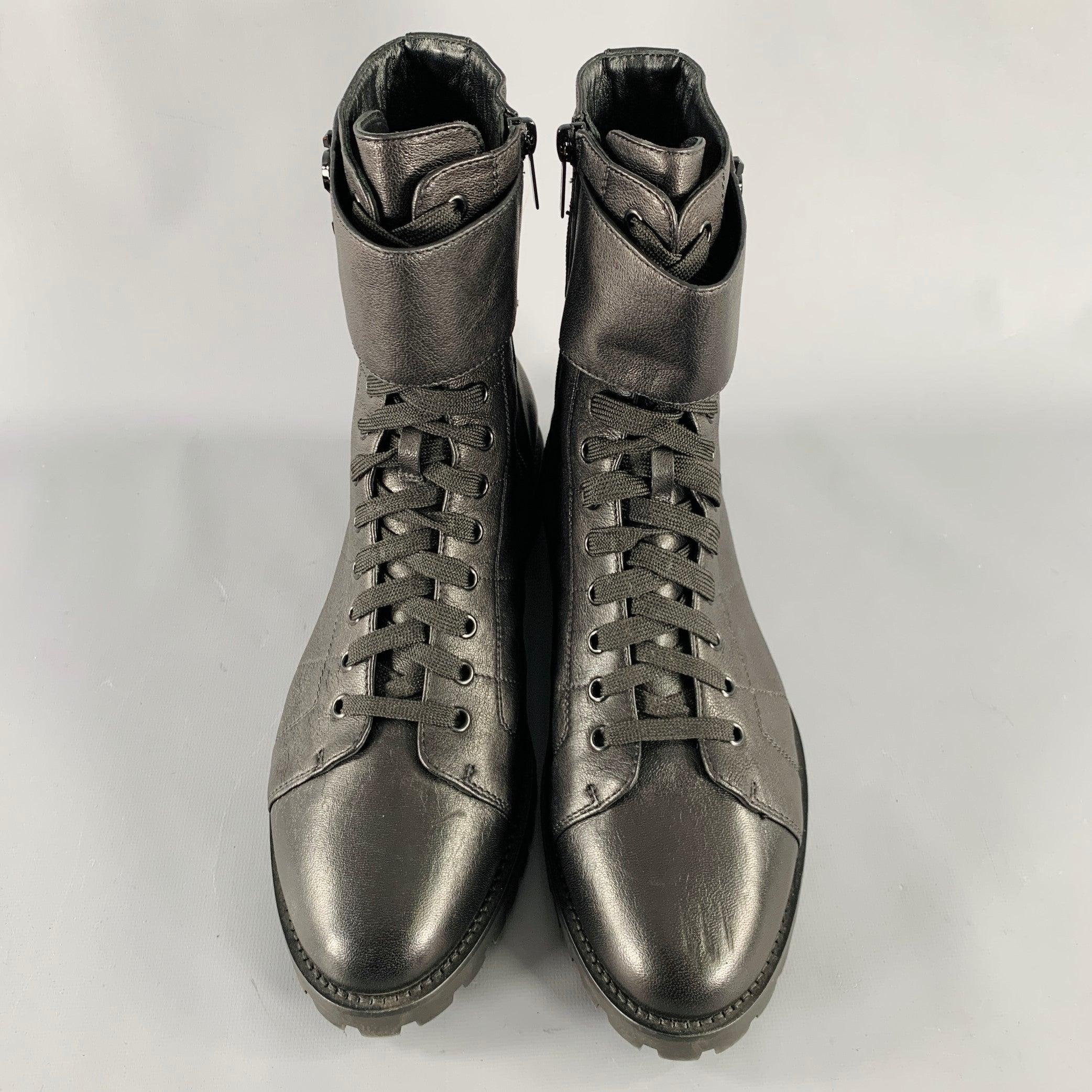 Men's JIMMY CHOO Size 10 Black Leather Zip Lace-Up Boots For Sale