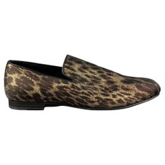 JIMMY CHOO Size 10 Gold Brown Animal Print Leather Slip On Loafers