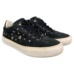 JIMMY CHOO Size 10 Navy Silver Studded Suede Sneakers