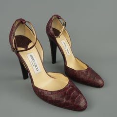 JIMMY CHOO Size 10 Plum Snake Skin Ankle Strap Pumps
