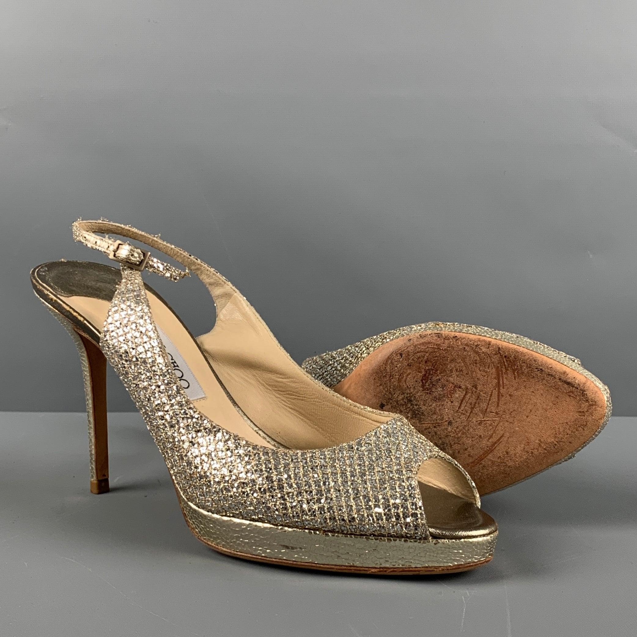 Brown JIMMY CHOO Size 10 Silver Leather Slingback Pumps
