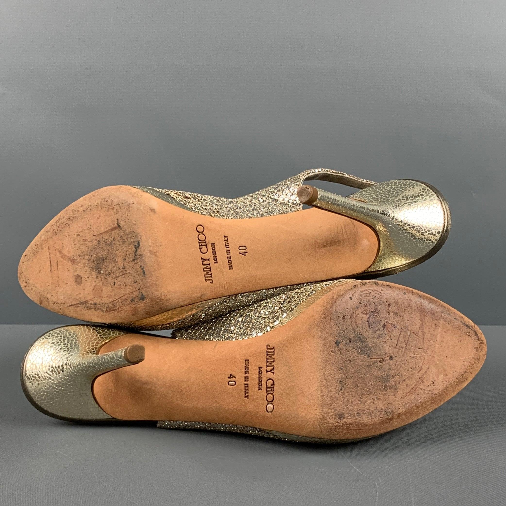 JIMMY CHOO Size 10 Silver Leather Slingback Pumps In Good Condition In San Francisco, CA