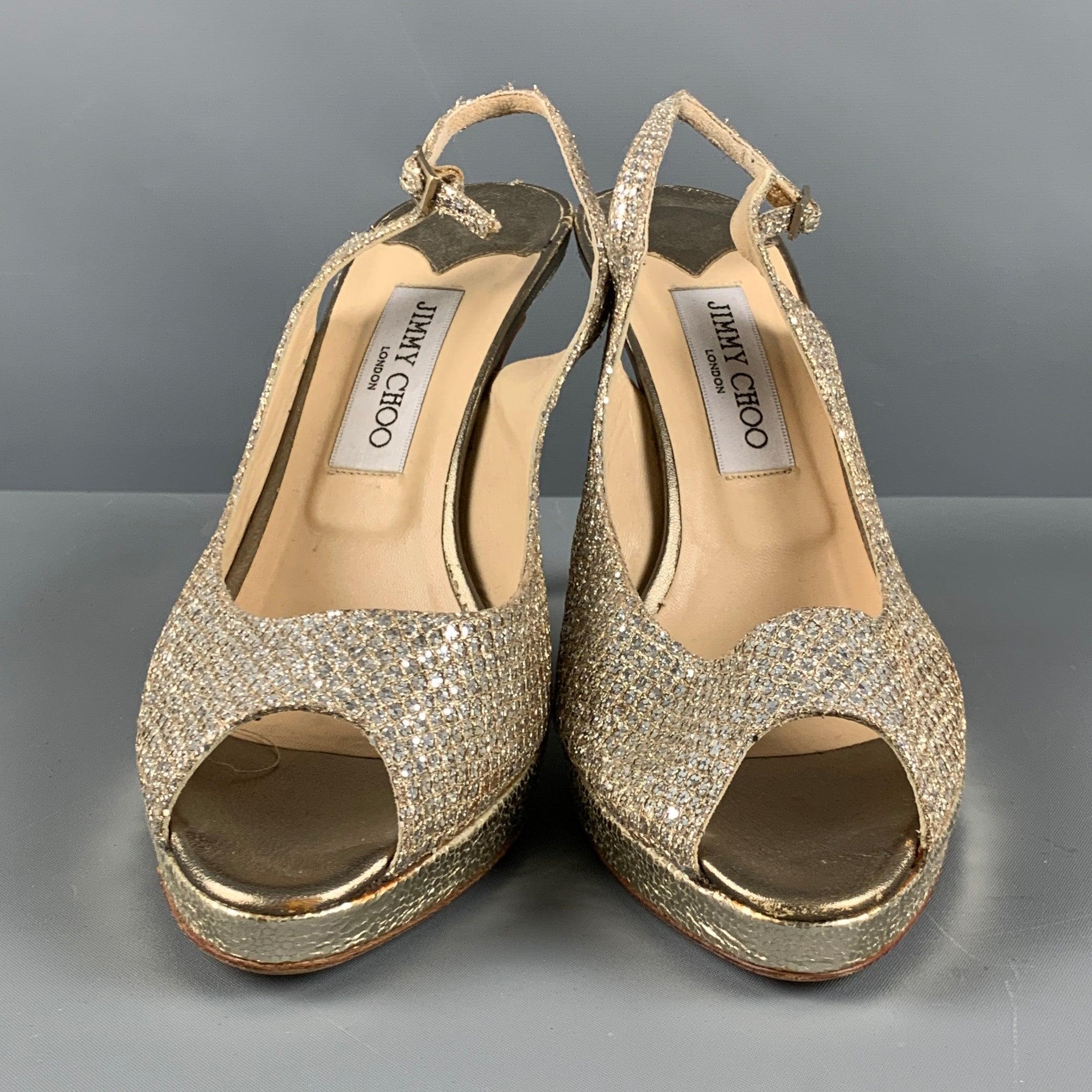 JIMMY CHOO Size 10 Silver Leather Slingback Pumps 1