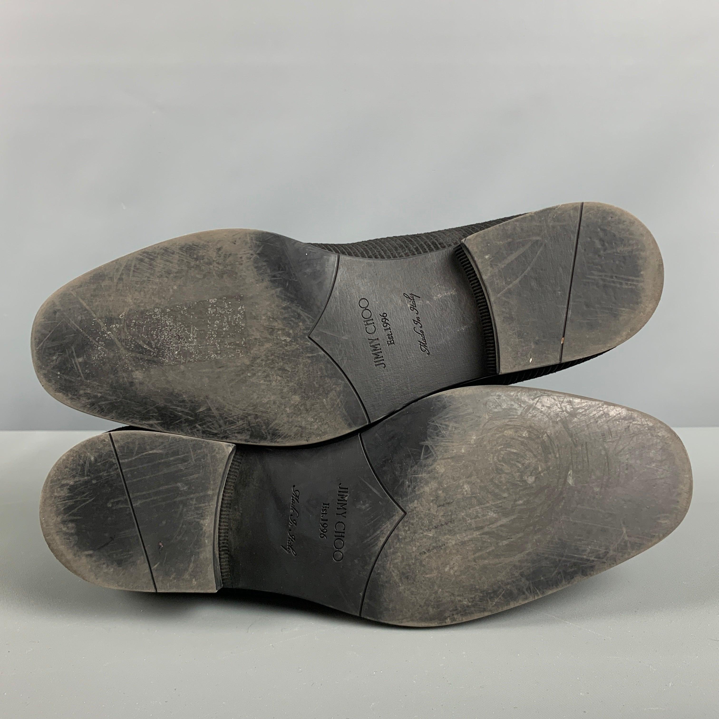 JIMMY CHOO Size 10.5 Black Stripe Suede Tassels Loafers For Sale 2