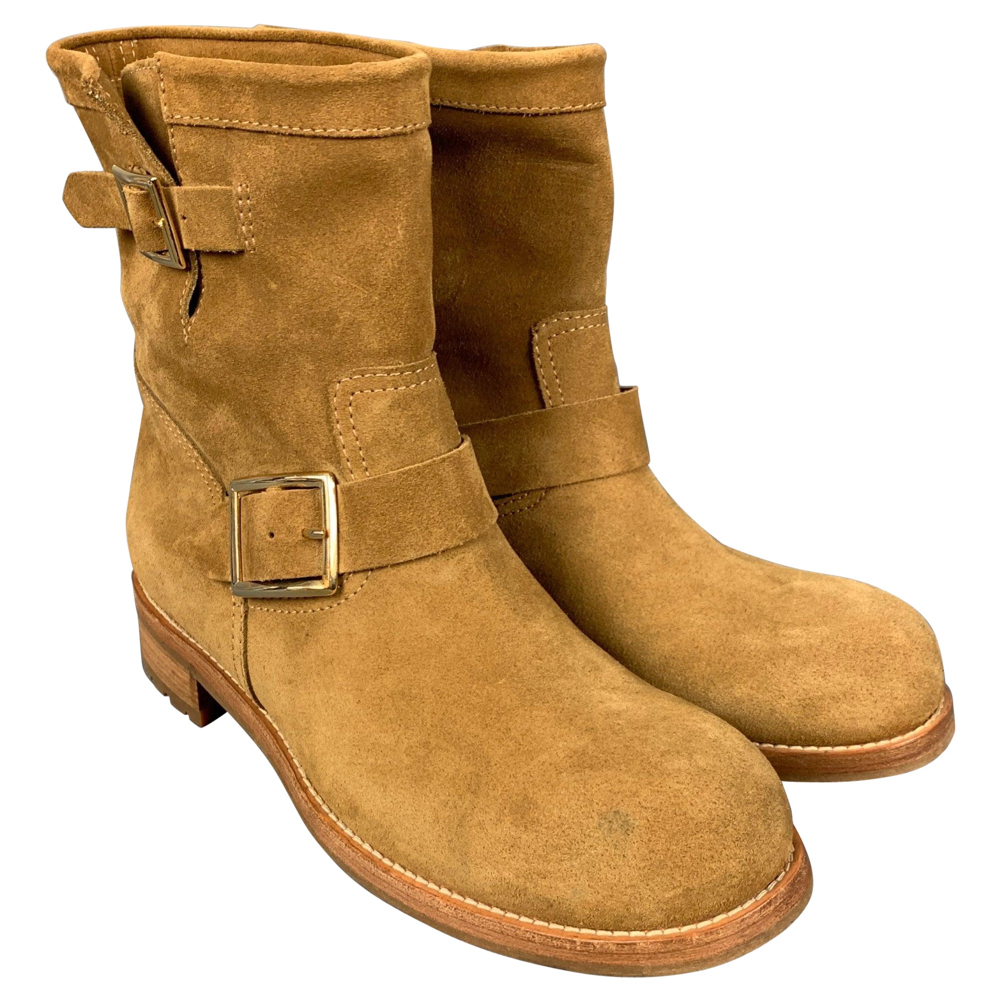 JIMMY CHOO Size 10.5 Camel Suede Pull On Boots