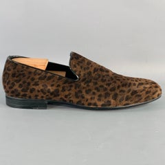 JIMMY CHOO Size 11 Brown Black Animal Print Velvet Slip On Loafers