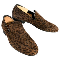 JIMMY CHOO Size 11 Brown Black Animal Print Velvet Slip On Loafers JIMMY CHOO Size 11 Brown Black Animal Print Velvet Slip On Loafers