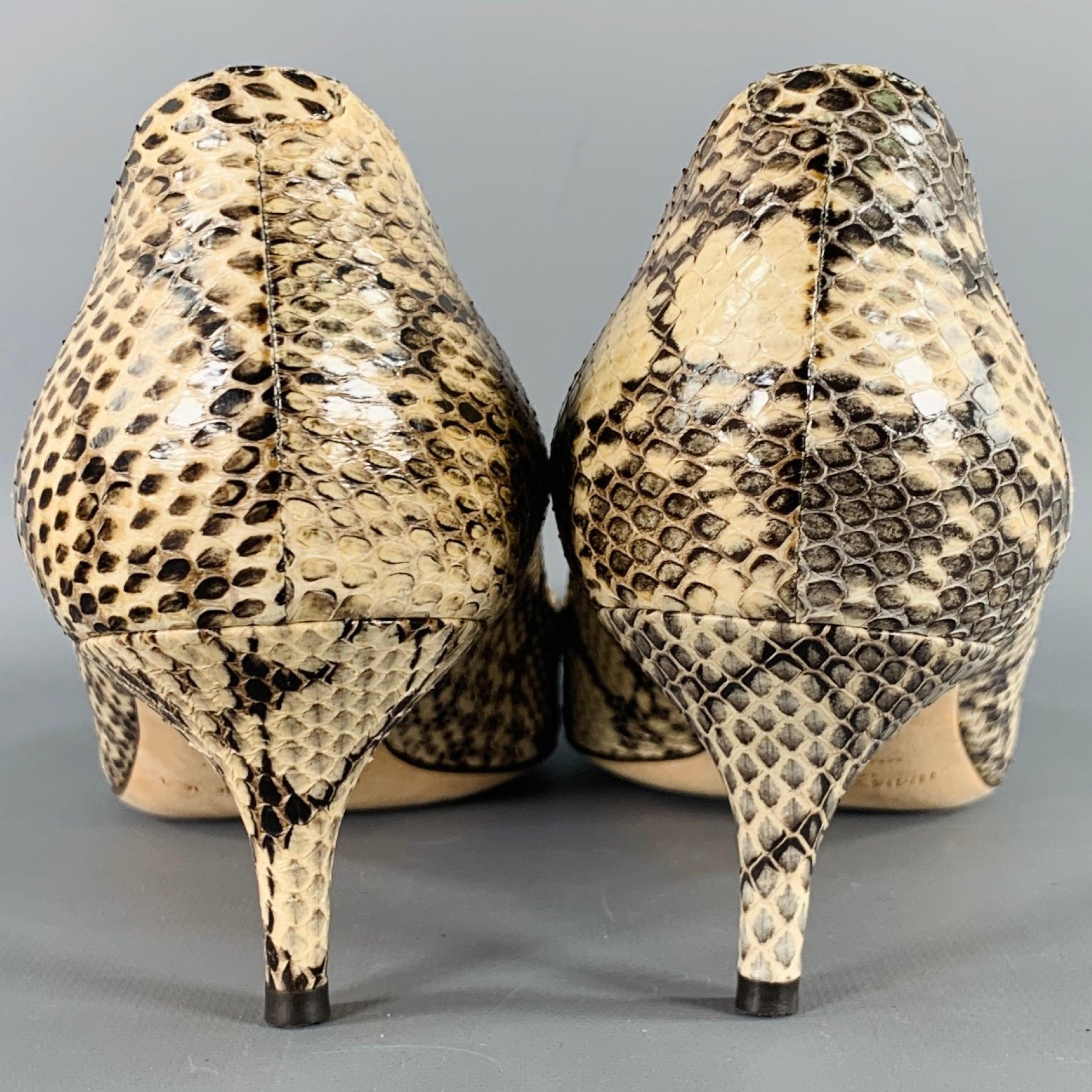 Beige JIMMY CHOO Size 11 Grey Cream Python Skin Kitten Heel Pumps