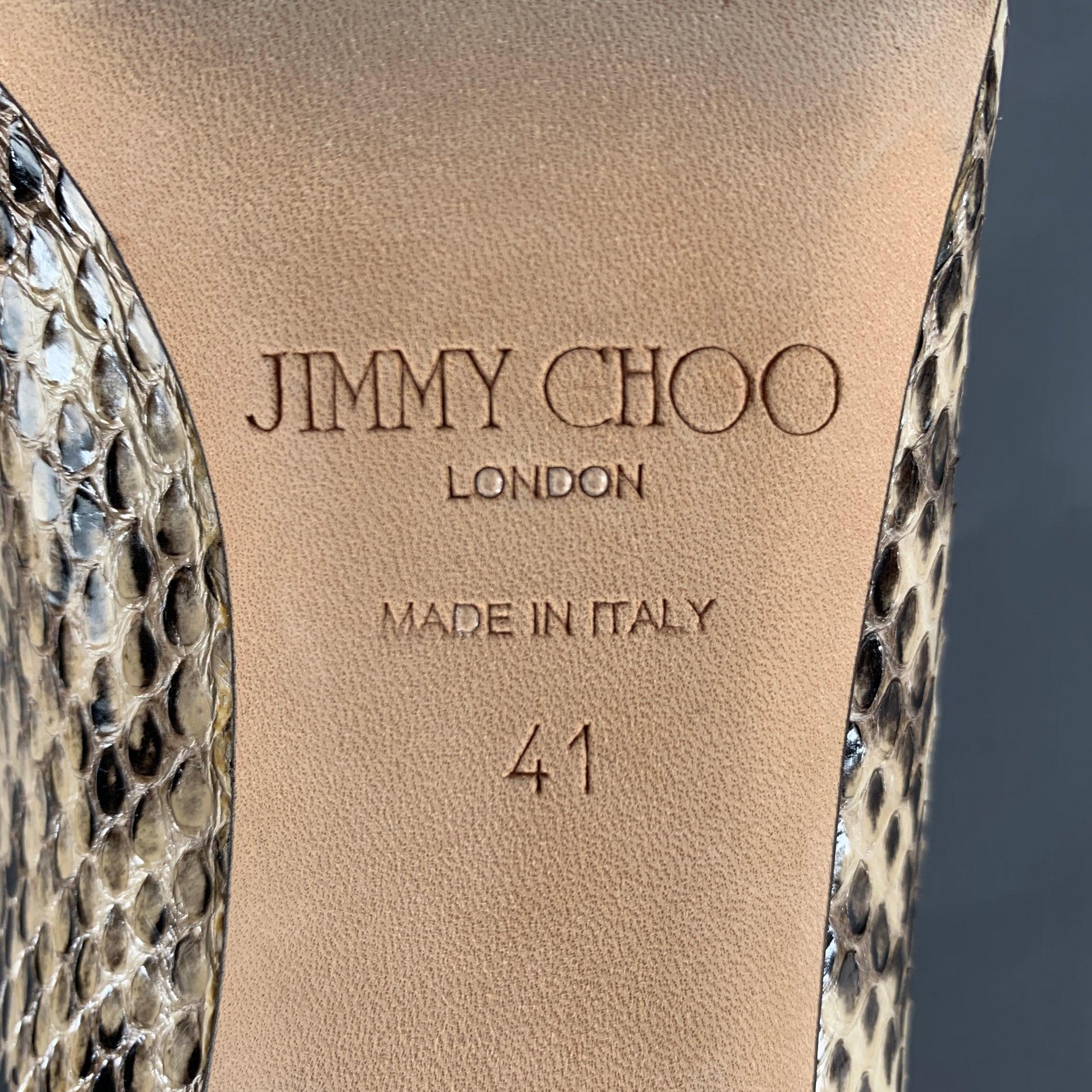 JIMMY CHOO Size 11 Grey Cream Python Skin Kitten Heel Pumps 3