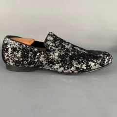 JIMMY CHOO Größe 11 Samt Glitter Devore Sloan Schwarz Silber Slip On Loafers