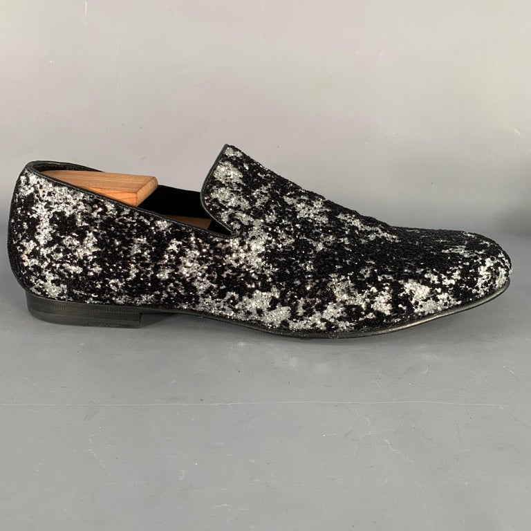 JIMMY CHOO Size 11 Velvet Glitter Devore Sloan Black Silver  display picture 1
