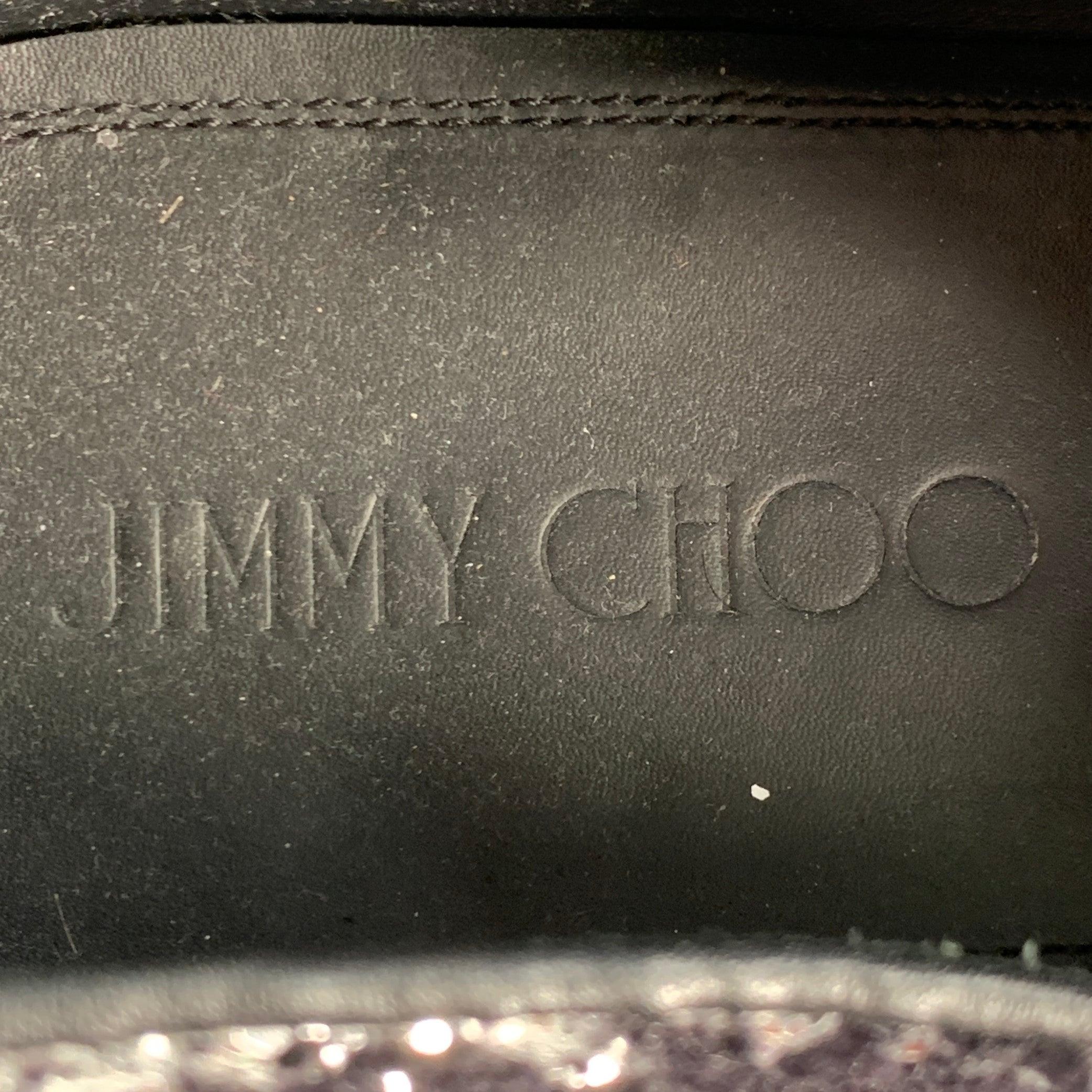 JIMMY CHOO Size 11 Velvet Glitter Devore Sloan Black Silver Slip On Loafers en vente 2