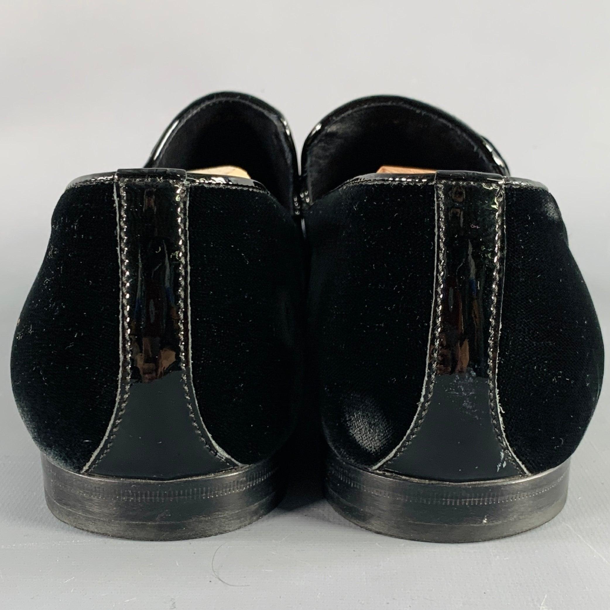 JIMMY CHOO Size 11.5 Black Grey Glitter Velvet Loafers In Good Condition For Sale In San Francisco, CA