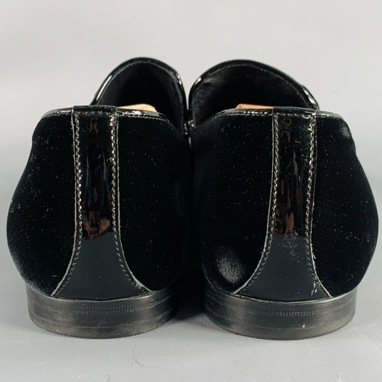 JIMMY CHOO Size 11.5 Black Grey Glitter Velvet Loafers For  display picture 1
