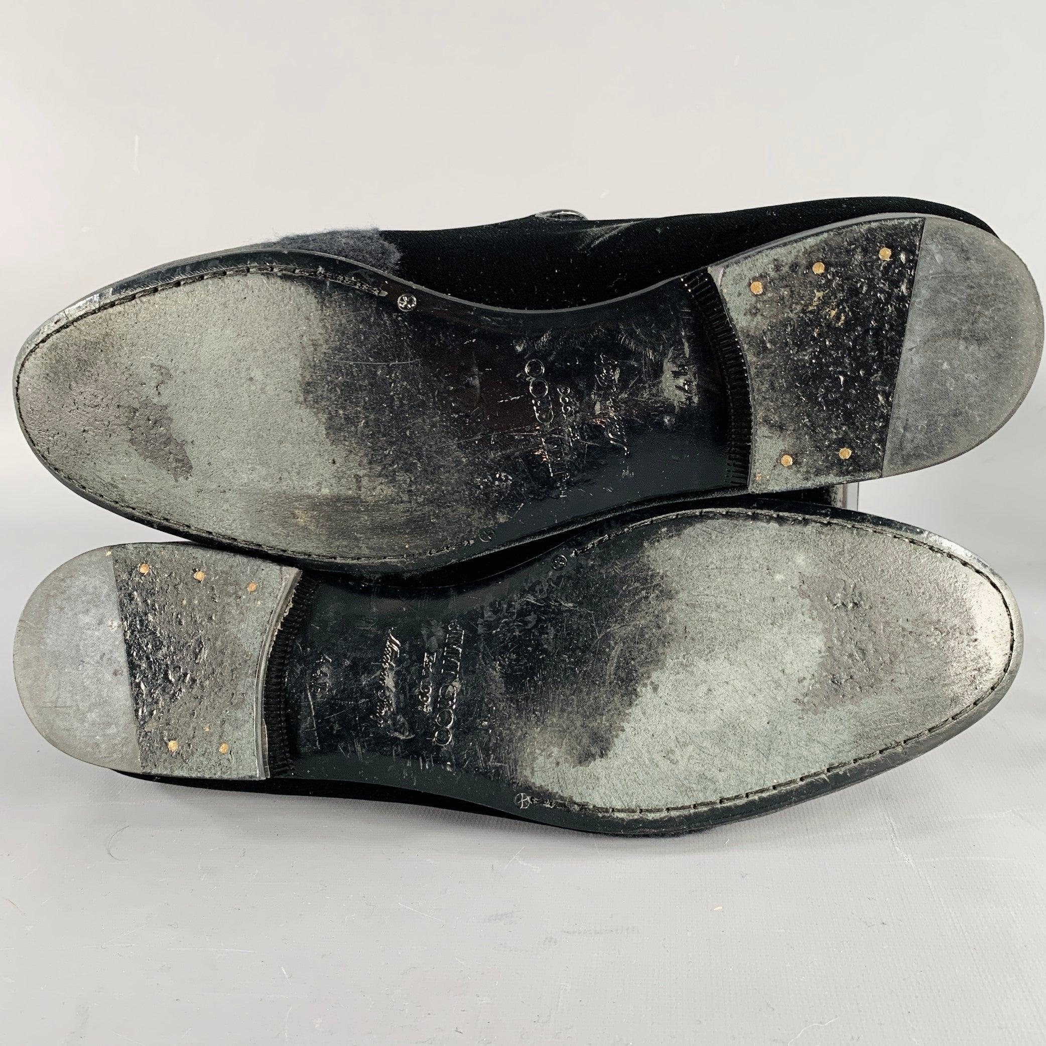 JIMMY CHOO Size 11.5 Black Grey Glitter Velvet Loafers For Sale 2