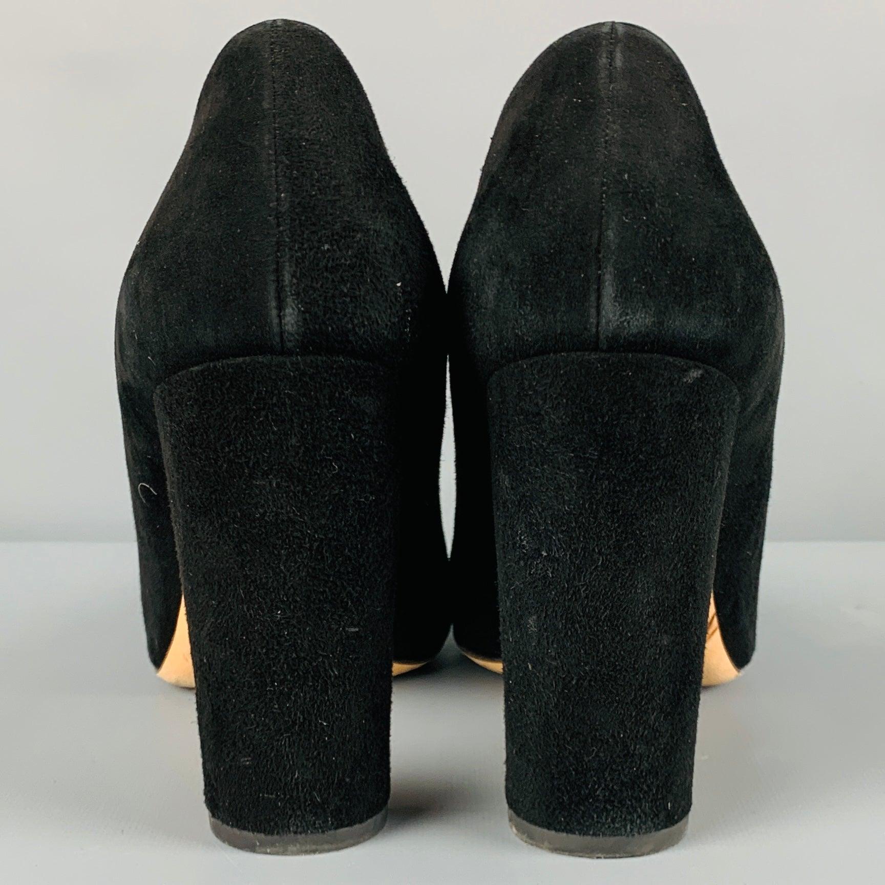 JIMMY CHOO Size 11.5 Black Suede Chunky Heel Pumps In Good Condition For Sale In San Francisco, CA