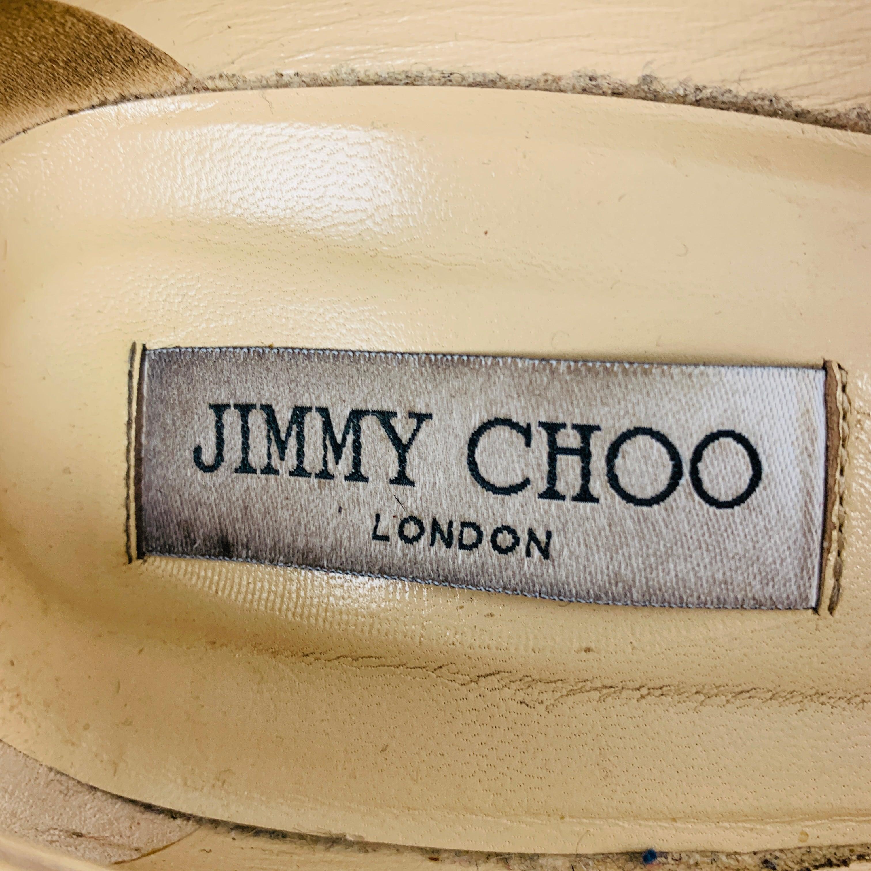 JIMMY CHOO Size 12 Beige Patent Leather Platform Pumps For Sale 3