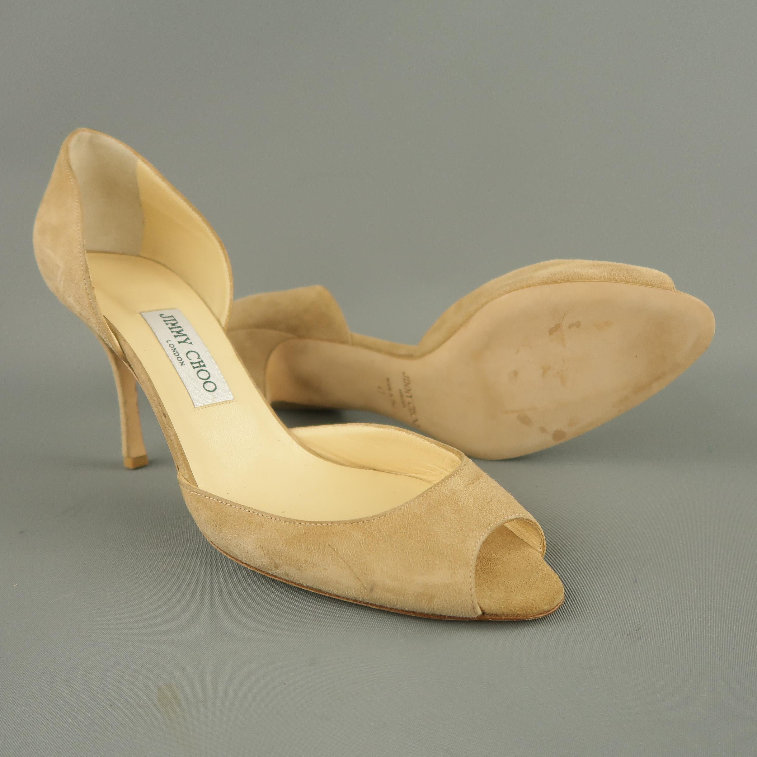 JIMMY CHOO Size 12 Tan Beige Leather Cutout Toe Pointed Pumps In Good Condition In San Francisco, CA