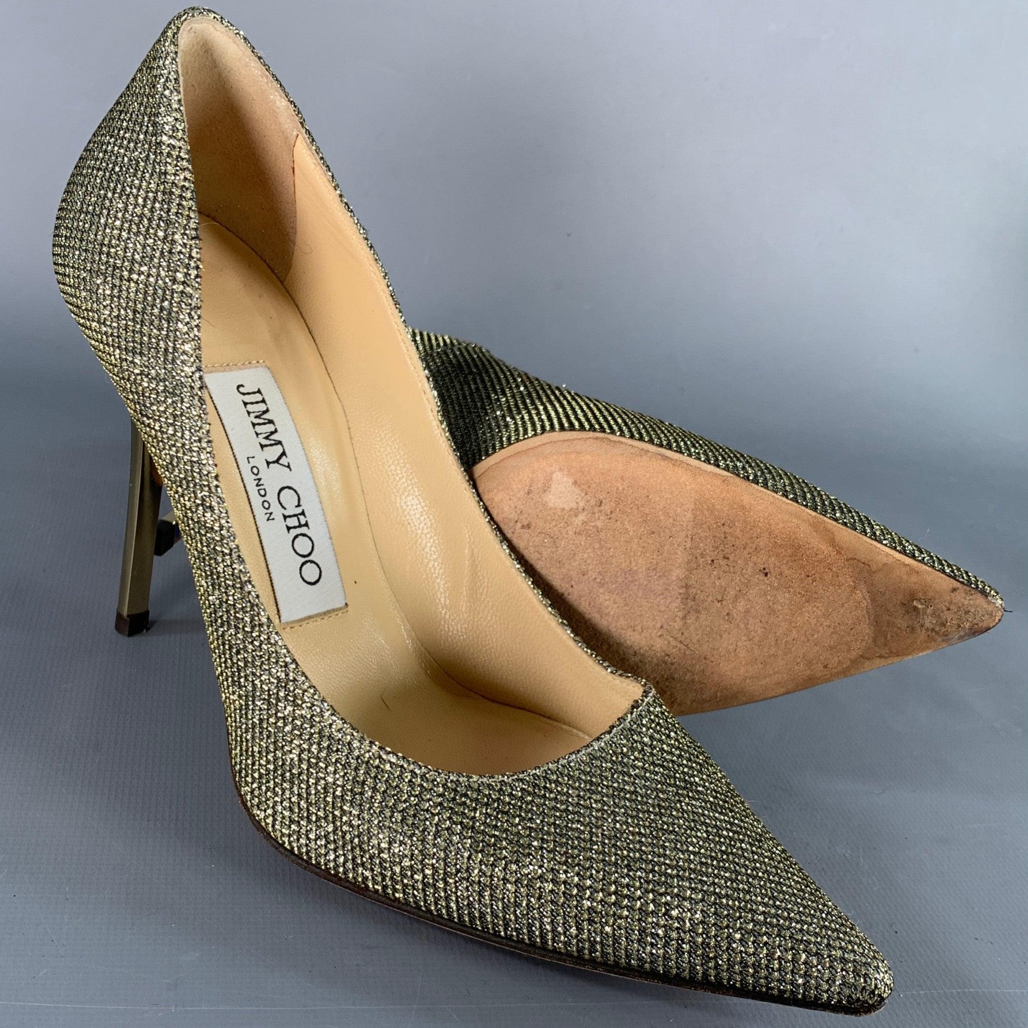 Women's JIMMY CHOO Size 4 Gold Glitter Pointed Toe Stiletto Pumps For Sale