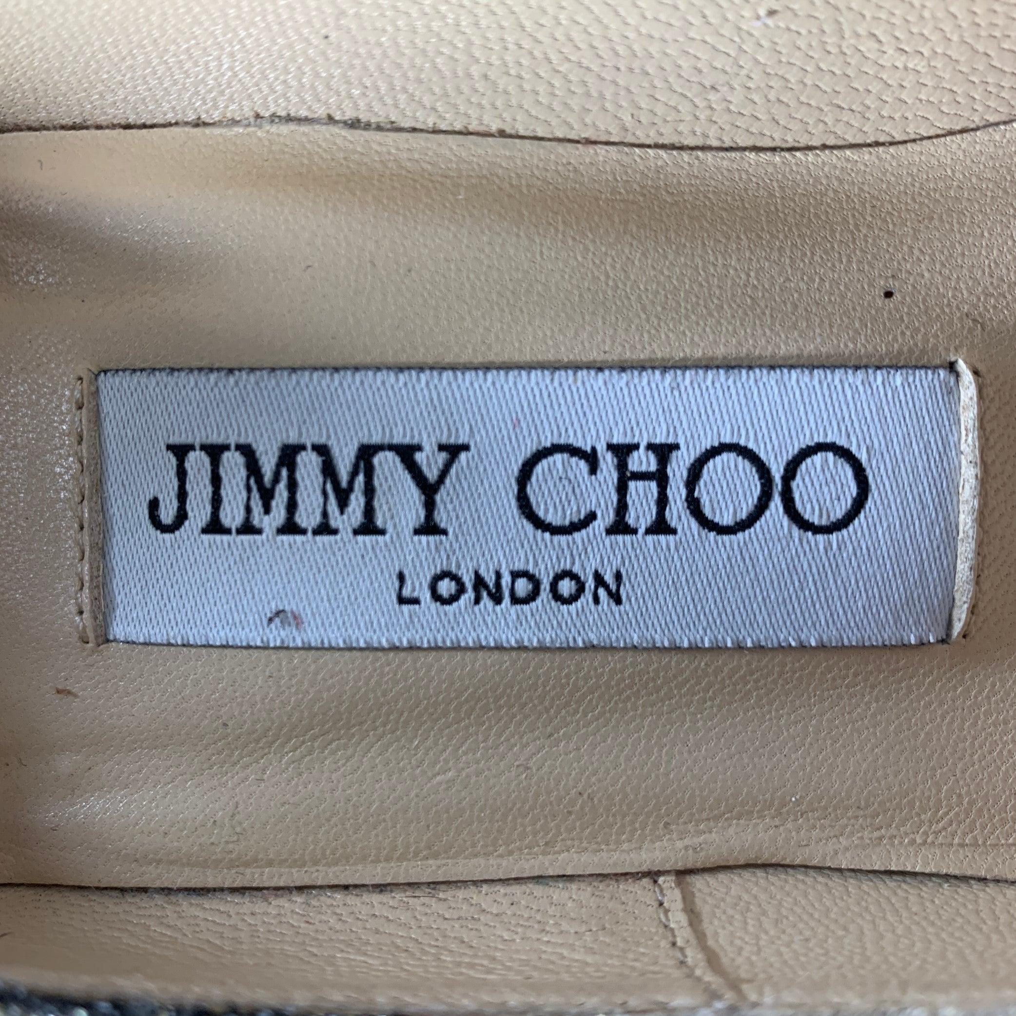 JIMMY CHOO Size 4 Gold Glitter Pointed Toe Stiletto Pumps For Sale 2