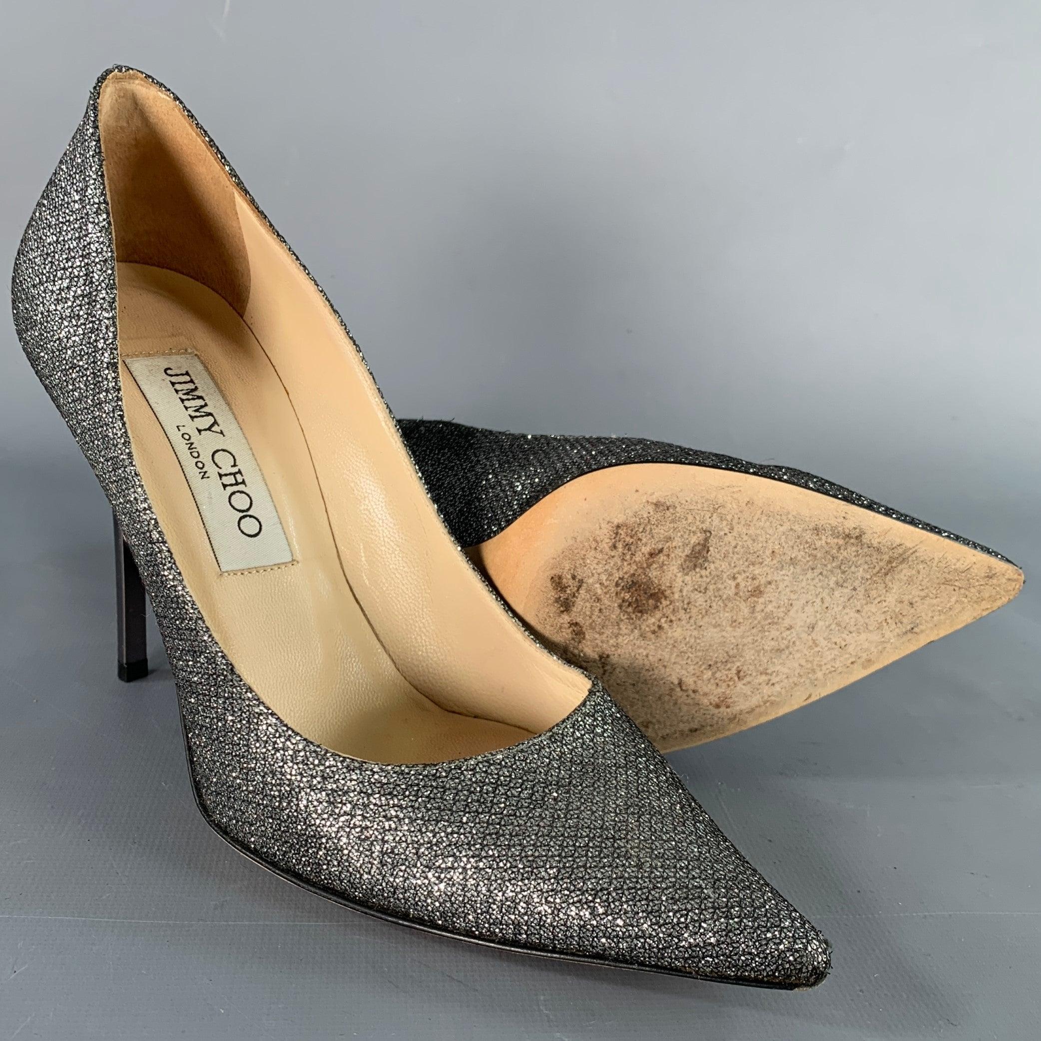 Women's JIMMY CHOO Size 4 Silver Glitter Pointed Toe Stiletto Pumps For Sale